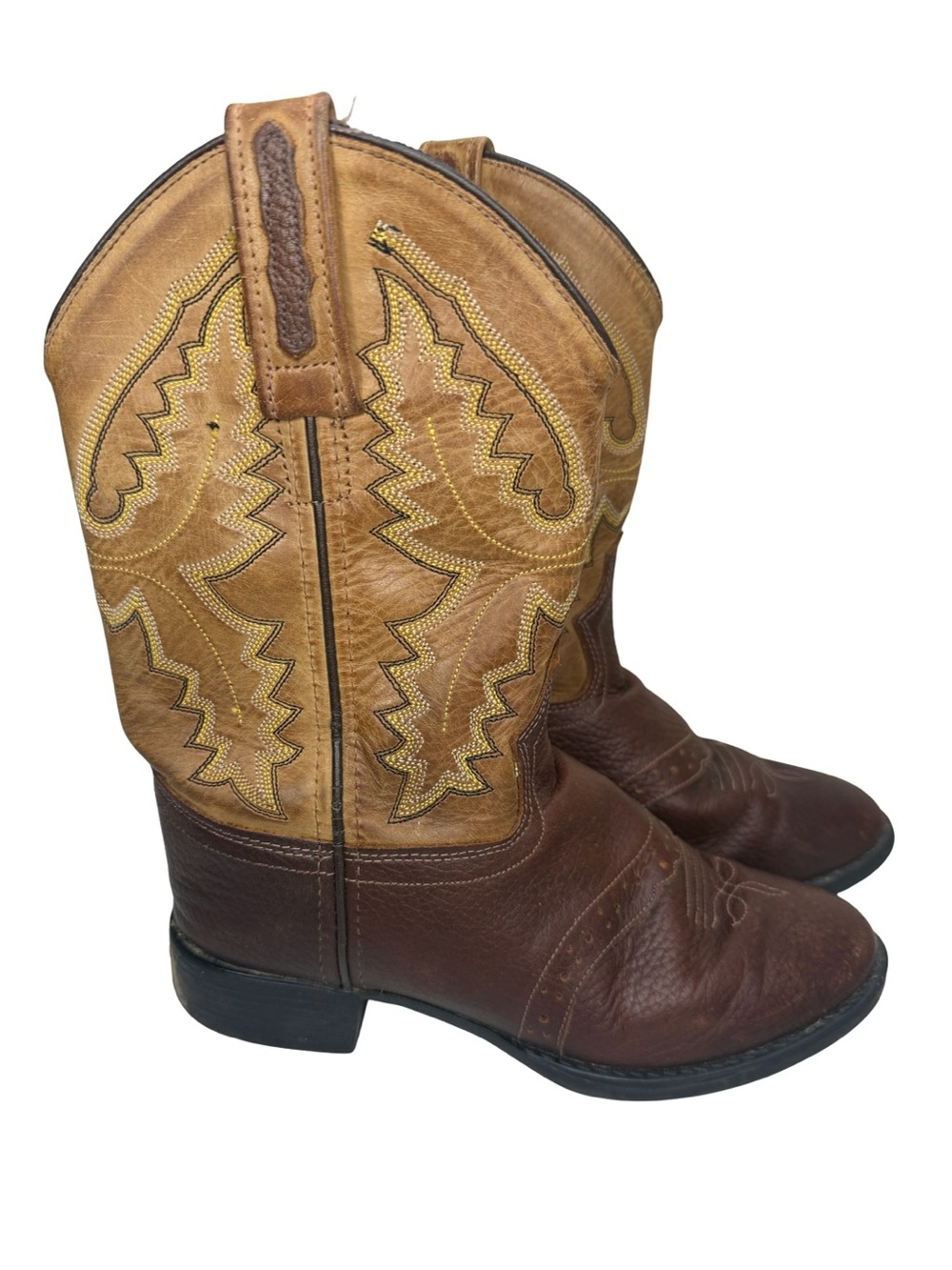 Old West Western Boot Round Toe Saddle Vamp Brown sz 13.5